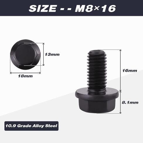 M8-1.25 x 30mm (15 pcs) Flanged Hex Bolt Screws Black Oxide Finish, 10.9 Grade Alloy Steel, Large Flange Washer Head Bolt, DIN6921/GB5789, Full Thread in Saudi Arabia