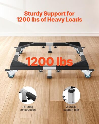 VEVOR جميع غسالة الغسالة الفولاذ المقاوم للصدأ Dolly CART ، 1200 رطل الأثاث الثقيل Dolly ، قاعدة ثلاجة قابلة للتعديل مع 4 عجلات توأم قفل وقدمين قويين للغسالة والثلاجة والمجفف in Saudi Arabia
