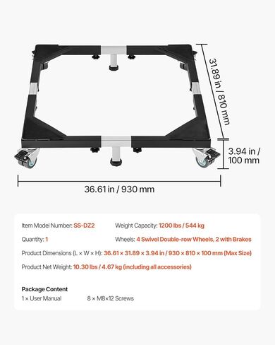 VEVOR جميع غسالة الغسالة الفولاذ المقاوم للصدأ Dolly CART ، 1200 رطل الأثاث الثقيل Dolly ، قاعدة ثلاجة قابلة للتعديل مع 4 عجلات توأم قفل وقدمين قويين للغسالة والثلاجة والمجفف in Saudi Arabia