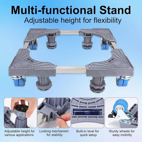 Heavy Duty Mini Fridge Stand with Strong Feet and 4 Rollers,Universal Mini Refrigerator Stand, Washing Machine Pedestal Multi-Functional Base for Refrigerator and Dryer (4 Strong Feet with 4 Rollers) in Saudi Arabia
