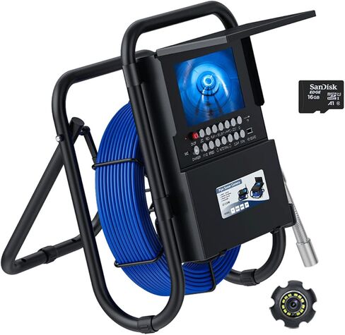 Camera Industrial Industrial Camera Sequer Camera سعة 7 بوصة DVR ، كاميرا فحص الأنابيب 23 مم مع لوحة المفاتيح ، عداد العداد ، بطاقة 16G ، جهاز إرسال مدمج 512 ، 50 مترًا in Saudi Arabia