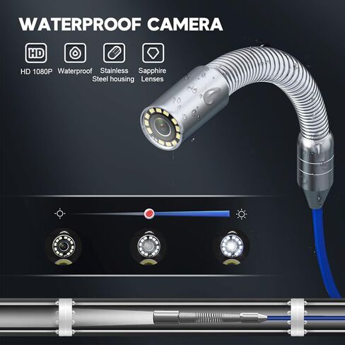 Camera Industrial Industrial Camera Sequer Camera سعة 7 بوصة DVR ، كاميرا فحص الأنابيب 23 مم مع لوحة المفاتيح ، عداد العداد ، بطاقة 16G ، جهاز إرسال مدمج 512 ، 50 مترًا in Saudi Arabia