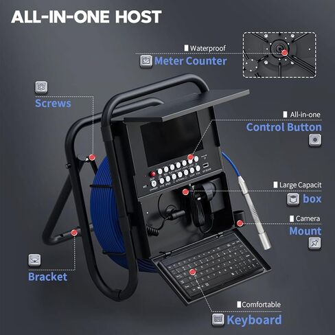 Camera Industrial Industrial Camera Sequer Camera سعة 7 بوصة DVR ، كاميرا فحص الأنابيب 23 مم مع لوحة المفاتيح ، عداد العداد ، بطاقة 16G ، جهاز إرسال مدمج 512 ، 50 مترًا in Saudi Arabia