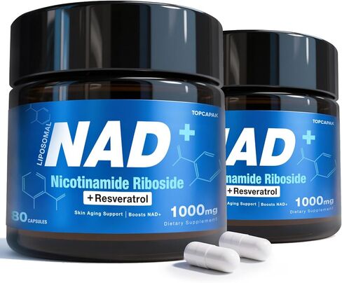 NAD Supplement - NAD Nicotinamide Riboside Resveratrol, Liposomal NAD+ Supplement 1000mg for for Women & Men - Healthy Aging, Brain and Cellular Energy, Non-GMO, Gluten-Free 80 Capsules in Kuwait