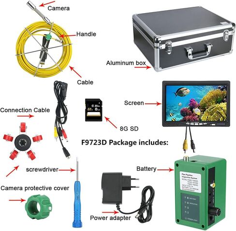 كاميرا المجاري مقاس 7 بوصة DVR ، منظار فحص أنابيب DVR ، كاميرا فحص المجاري 22 ملم ، 1000 منظار TVL الصناعي ، مع بطاقة SD 8 جيجا بايت ، 20M in Saudi Arabia