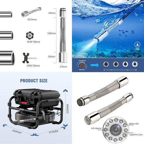 Drain Camera with 512 Hz Locator, 9 Inches Sewer Camera, Industrial Endoscope with DVR Video Recording + Meter Counter + 7MM Fiberglass Cable,20M in Saudi Arabia