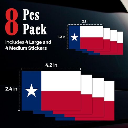 | 8 PCS Texas Flag Sticker - اثنان من الحجم ، 8 ملصقات - ملصقات تكساس قوية ، متينة ، متينة ، مانعة للتسرب. in Saudi Arabia