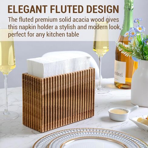 MyGift Fluted Premium Solid Acacia Wood Napkin Holder Rack Stand - Elegant Kitchen Table Organizer for Paper Napkins - Durable, Stylish, and Modern Design in Saudi Arabia