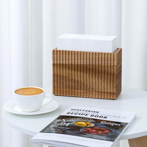 MyGift Fluted Premium Solid Acacia Wood Napkin Holder Rack Stand - Elegant Kitchen Table Organizer for Paper Napkins - Durable, Stylish, and Modern Design in Saudi Arabia
