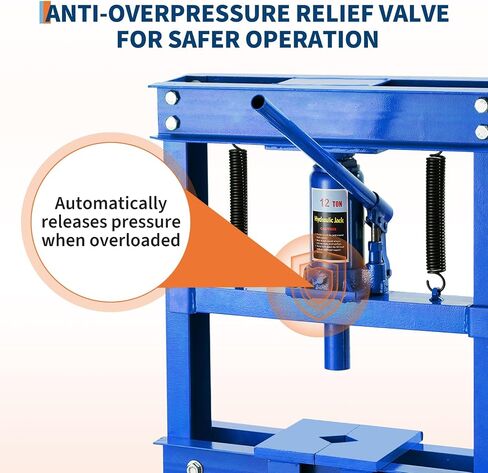12 Ton Hydraulic Press, Heavy Duty H-Frame Garage Floor Shop Press with Adjustable Worktable & Plates, for Metal Bending, Straightening, Installing Bearings & U-Joints,Blue in Saudi Arabia
