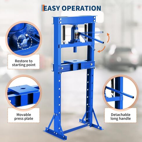 12 Ton Hydraulic Press, Heavy Duty H-Frame Garage Floor Shop Press with Adjustable Worktable & Plates, for Metal Bending, Straightening, Installing Bearings & U-Joints,Blue in Saudi Arabia