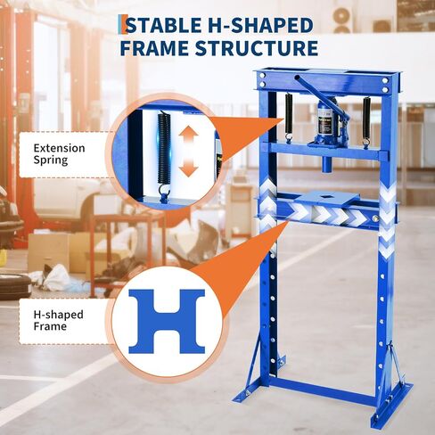 12 Ton Hydraulic Press, Heavy Duty H-Frame Garage Floor Shop Press with Adjustable Worktable & Plates, for Metal Bending, Straightening, Installing Bearings & U-Joints,Blue in Saudi Arabia