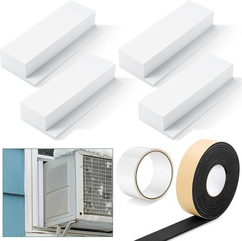 2 PCS FOAM BLOCK متوافقة مع وحدات مكيف الهواء على شكل نافذة MIDEA U ، طقم ختم عزل جانبي AC مع شريط ختم وشريط ختم ، منع تسرب الهواء البارد للصيف (أبيض) in Saudi Arabia