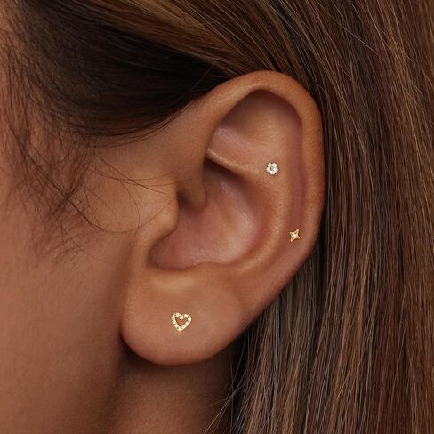 مسطح عشيق بطولة غضروف الأقراط لنساء للنساء 18G التيتانيوم الذهب tragus cz flatback helix silverless piercing 14k صغير الأزرار الصغيرة المجوهرات in Kuwait