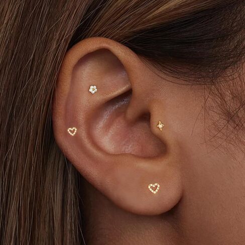 مسطح عشيق بطولة غضروف الأقراط لنساء للنساء 18G التيتانيوم الذهب tragus cz flatback helix silverless piercing 14k صغير الأزرار الصغيرة المجوهرات in Kuwait