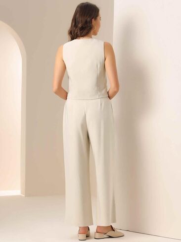 Allegra K Two Piece Outfits for Women's Button Front Sleeveless Vest Wide Leg Pants Matching Sets in Saudi Arabia