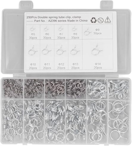 Double Wire Irrigation Hose Clamp 250PCS Zinc Spring Clips Set for Air Water Silicone Hoses with Storage Box in Saudi Arabia