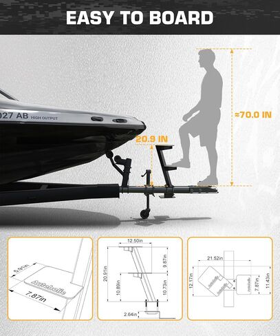 Boat Trailer Step 3 Step Non-Slip Step Fit for Trailer Tongue Without Handle Safer Easier for People of All Ages Board Boat Trailer Stability Reduce Slip Glow in Dark Climbing Assist in Kuwait