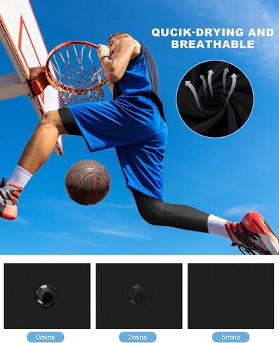 Roadbox Men's Basketbling Stars One Leg ، 1/2 سروال واحد سروال سروال سروال رياضي طبقة الملابس الداخلية مع جيوب in Kuwait