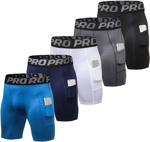 YUSHOW 5 Pack Compression Shorts Men with Pocket Sports Workout Running Spandex Shorts Compression Underwear for Men Athletic in Saudi Arabia