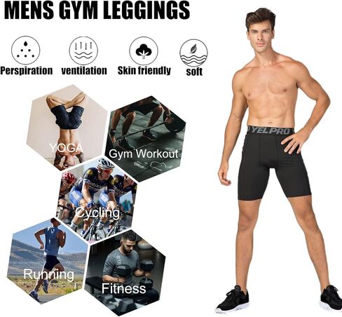 YUSHOW 5 Pack Compression Shorts Men with Pocket Sports Workout Running Spandex Shorts Compression Underwear for Men Athletic in Saudi Arabia