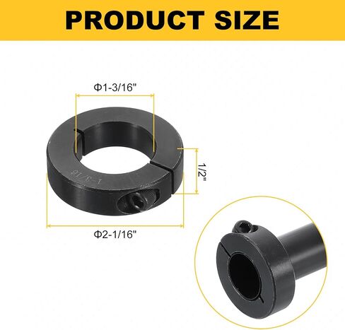 uxcell 4pcs طوق عمود مقسم واحد 1-3/16 "طوق لتكتل قطعة واحدة ، 2-1/16" OD ، 1/2 "، سمكة من الصلب الأسود من طوق القفل in Saudi Arabia