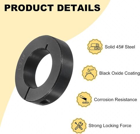 uxcell 4pcs طوق عمود مقسم واحد 1-3/16 "طوق لتكتل قطعة واحدة ، 2-1/16" OD ، 1/2 "، سمكة من الصلب الأسود من طوق القفل in Saudi Arabia
