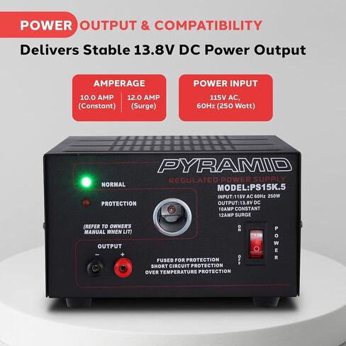 Pyramid PS9KX Universal Compact Bench Power Supply-5 Amp Linear Regulated Home Lab Benchtop Converter w/ 13.8 Volt DC 115V AC 70 Watt Input, Screw Type Terminal, 12V Car Cigarette Lighter in Kuwait