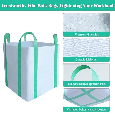 2 حزمة FIBC BACK BAC ، أكياس الحاويات 2 طن حقيبة ، 35 "L x 35" W × 43 "H ، 4400 رطل SWL ، قاع مسطح أعلى دانش in Saudi Arabia