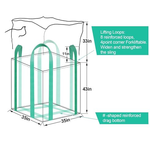 2 حزمة FIBC BACK BAC ، أكياس الحاويات 2 طن حقيبة ، 35 "L x 35" W × 43 "H ، 4400 رطل SWL ، قاع مسطح أعلى دانش in Saudi Arabia