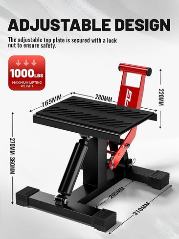 JFG RACING Motorcycle Dirt Bike Stand,1000Lbs Capacity Lift Jack Hoist Table Height Adjustable Lifting Stand Ideal for Dirtbike Pit Bike Repair&Maintainance,Dirt Bike Accessories-Black in Saudi Arabia