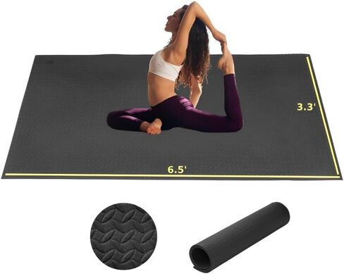 Large Yoga Mat, 7' x 3', 78" x 39" x 1/4", 7 mm Extra Thick Home Workout Floor, Men and Women, Non-Slip Barefoot Exercise Pad for Cardio Pilates Fitness Black in Saudi Arabia