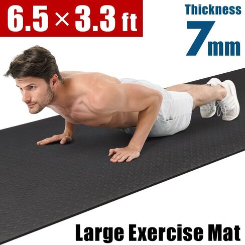 Large Yoga Mat, 7' x 3', 78" x 39" x 1/4", 7 mm Extra Thick Home Workout Floor, Men and Women, Non-Slip Barefoot Exercise Pad for Cardio Pilates Fitness Black in Saudi Arabia