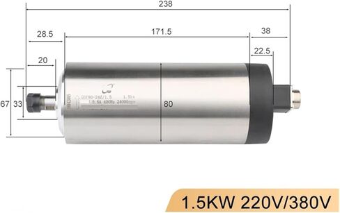 1.5kw ER11 محرك مغزل مبرد بالهواء 220V/380V قطر 80 مم GDF80-24 (220 فولت) in Saudi Arabia
