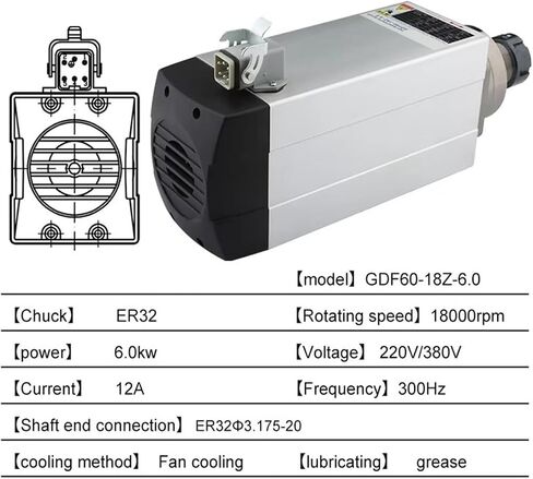 6KW air-Cooled Spindle Motor 220V 380V ER32 4Pcs Bearing GDF60-18Z/6.0(380V) in Saudi Arabia