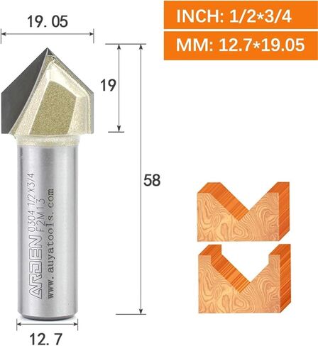 Arden 90 Degree V Bit 1/2" Carbide Triangle V-Groove Slotting Router Bit Woodworking Chamfering 3D Engraving for MDF Hardwood(12.7x19.05) in Saudi Arabia