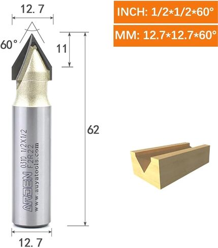 Arden v Bit 45 60 120 150 درجة الموجه بت بتات Carbide Woodworking 3D نحت على شكل حرف V مقطعة MDF MDF (12.7x12.7x60deg.) in Saudi Arabia