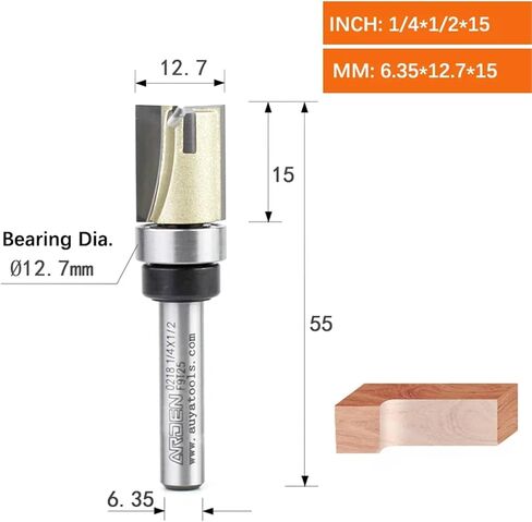 2F Straight Bit with Bearing Woodworking Cutting Trimming Milling Cutter Carbide Alloy Wood MDF Plywood Particle Board(6.35x12.7x15) in Saudi Arabia