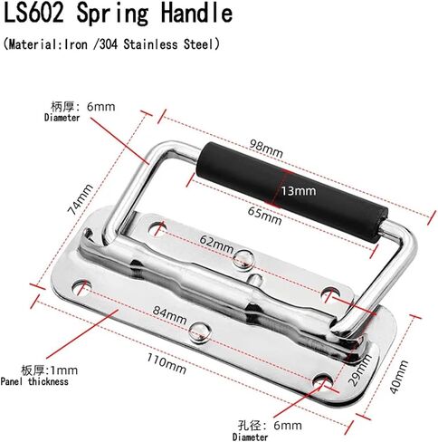 Spring Handle Iron 304 Stainless Steel Handle Cabinet Door Drawer Spare Handle 3Pcs(3pcs-602-Iron) in Saudi Arabia