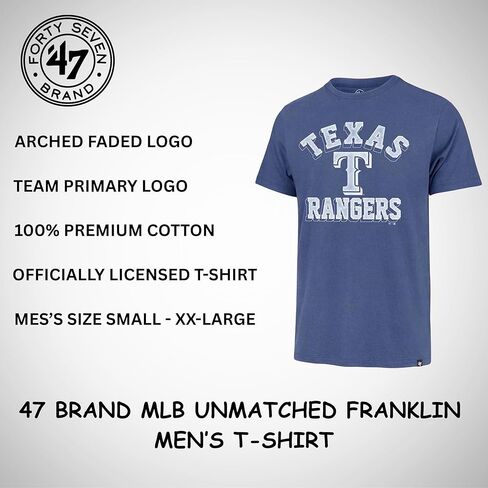 47 Brand MLB Men's Unmatched Franklin Team Color Arched Wordmark Primary Logo Short Sleeve Baseball Fashion T-Shirt in Saudi Arabia