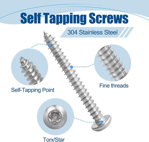 Torx/Star Drive Button Head Self Tapping Screws, M4×35mm, 100 Pcs, 18-8 (304) Stainless Steel Wood Screws, Used for Wood, Plastic and Soft Metal, 1 Pcs T20 Star Bit Included in Saudi Arabia
