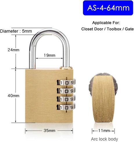 Solid Brass Copper Security Padlock Password Combination Code Lock for Gym Digital Locker Suitcase Drawer Lock Hardware 1Pcs(FS-3-57) in Saudi Arabia