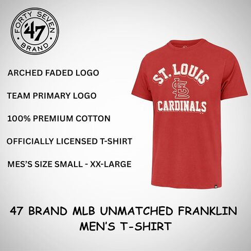 47 Brand MLB Men's Unmatched Franklin Team Color Arched Wordmark Primary Logo Short Sleeve Baseball Fashion T-Shirt in Saudi Arabia