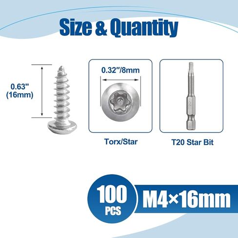 Torx/Star Drive Button Head Self Tapping Screws, M4×35mm, 100 Pcs, 18-8 (304) Stainless Steel Wood Screws, Used for Wood, Plastic and Soft Metal, 1 Pcs T20 Star Bit Included in Saudi Arabia