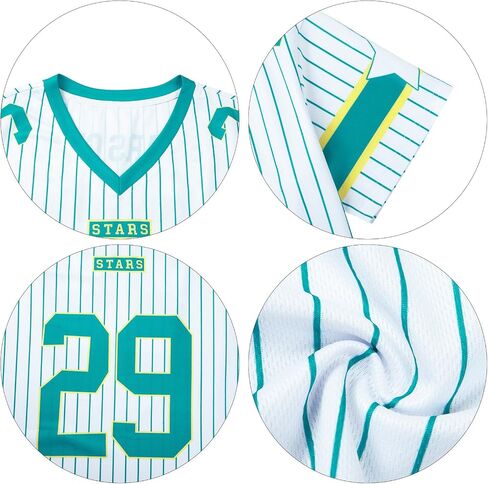 Jersey Shirts for Women Oversized: Y2K V Neck Striped Number Graphic Jersey Y2K Streetwear Short Sleeve Tee Tops in Saudi Arabia