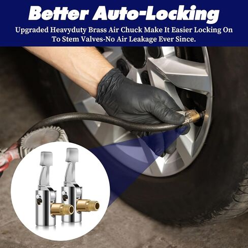 Bewudy 2PCS Lock On Air Chuck Tire Inflator Hose Adapter, Metal Locking Tire Chuck Quick Connect Air-Chuck Tire Inflator Hose Adapter Valve Inflatable Valve for Portable Tires Pump in Saudi Arabia