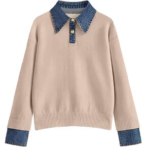 سقوط النساء ذات الأكمام الطويلة ذات الأكمام الطويلة 2 في 1 دنيم لوحة السترة السترة الخامس in Kuwait