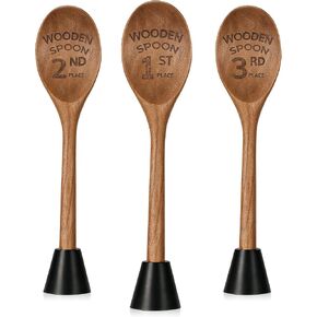 3PCS Wooden Spoon Award Trophies Set Funny Chili Cook Off Prizes Laser Engraved Pepper Event Winner Decorations Medals with Removable Base for Food Baking Contest Competition Party Supplies in Kuwait