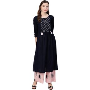 Idalia Straight Cotton Kurta with Palazzo Pant Set - Ideal for Wedding & Festive Occasions - 3/4 Sleeve, Round Neck (as1, alpha, 4x_l, regular, regular, Mustard) in Kuwait