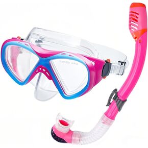 Snorkeling Gear for Kids, Kids Snorkel Set for Ages 5-15, Tempered Glass Swimming Diving Mask and Snorkel Set 180 Degree Panoramic View in Saudi Arabia